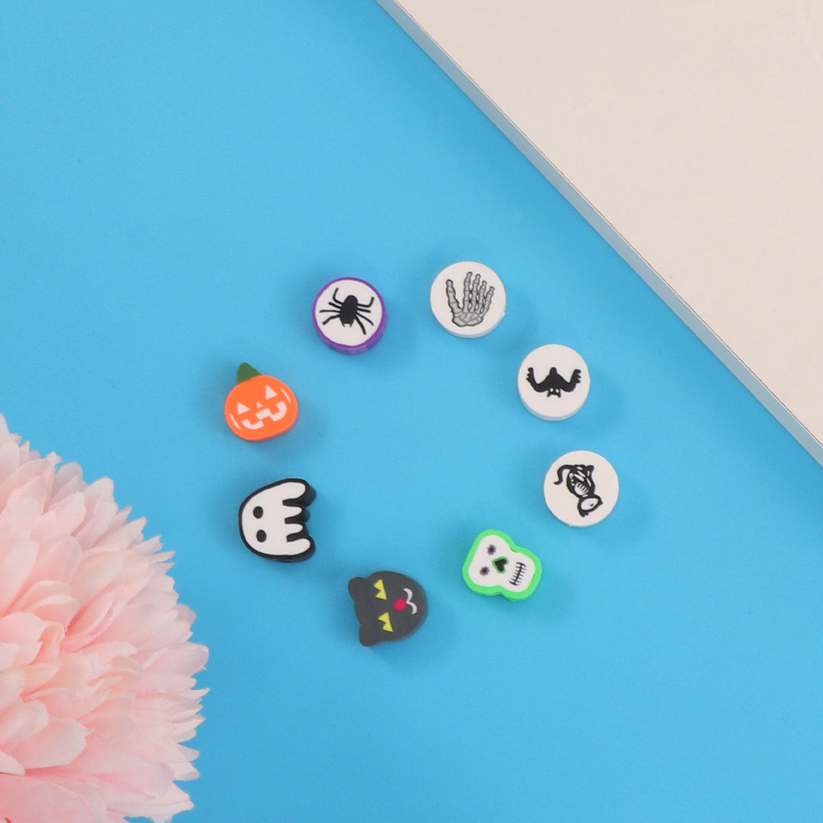 Halloween Flat Clay Beads 9mm Random Mixed Festive Designs 100pcs 4