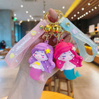 PVC Mermaid Cartoon Doll Keychain Pastel Colors Soft Hair Starfish