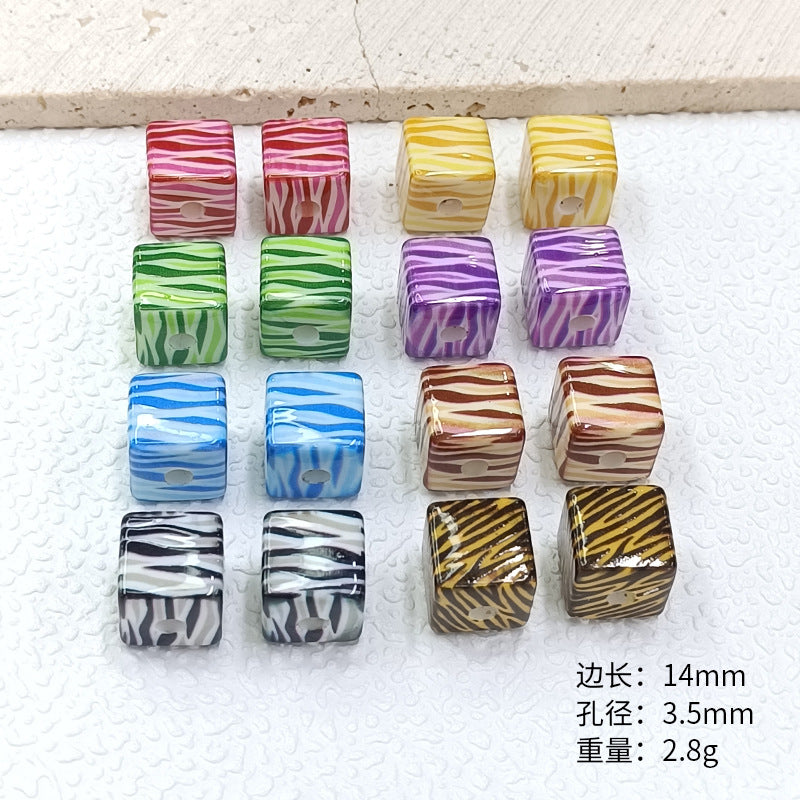 Colorful Leopard Print Acrylic Square Beads 14mm 50pcs 2