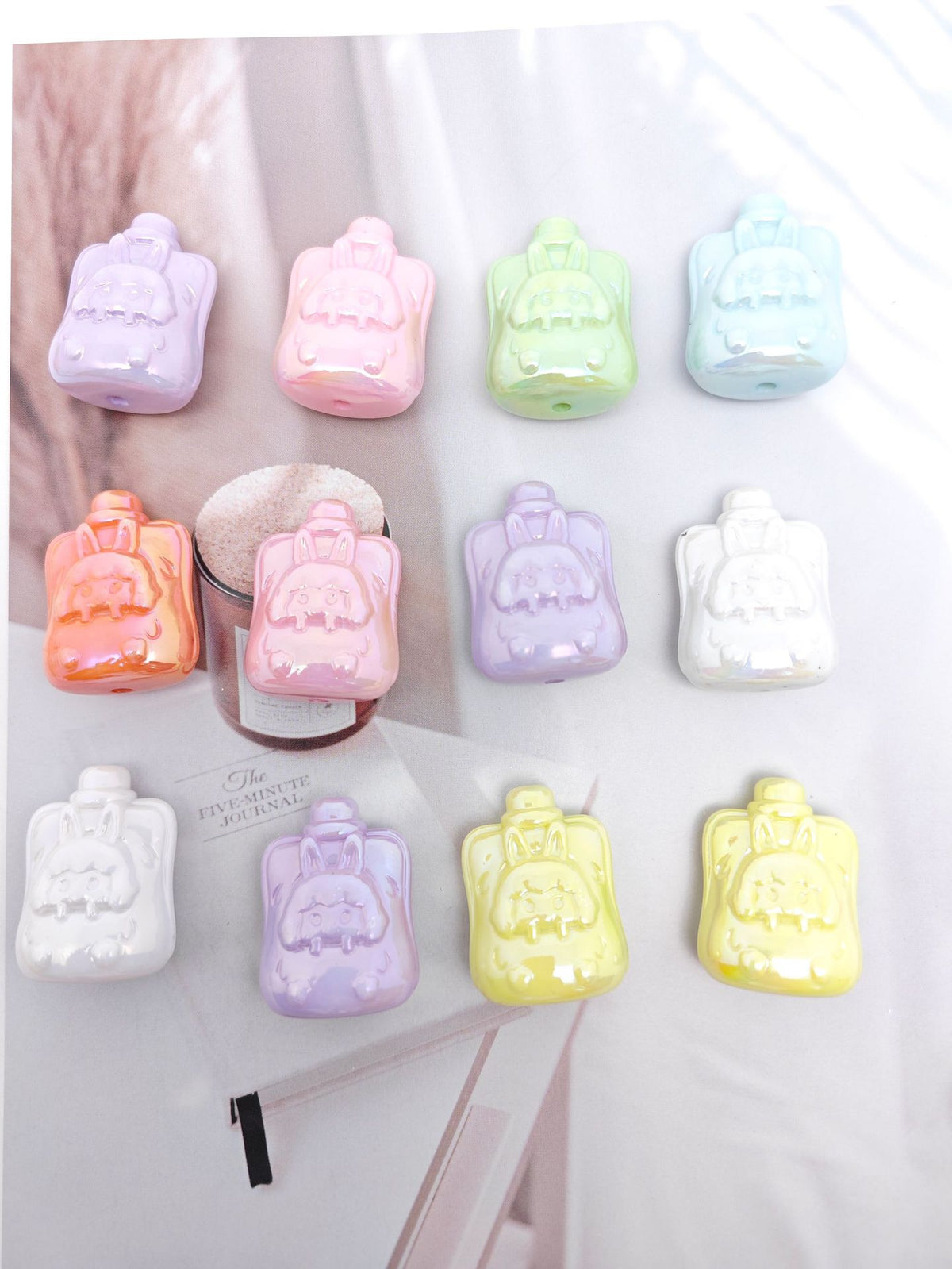 UV Plating Sucking Jelly Acrylic Beads 32mm Glossy Pastel Smile 50pcs 6