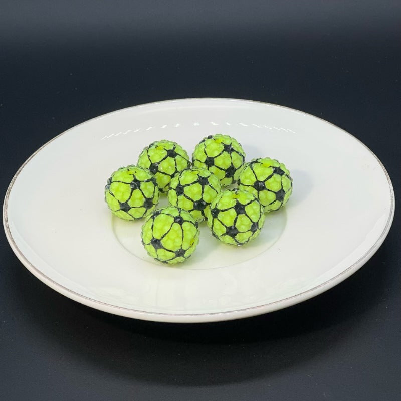 Football Patterned Rhinestone Bubblegum Beads 16mm 20mm 25pcs 10