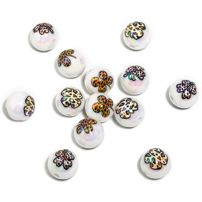 St. Patrick's Day Shamrock Acrylic Beads 16mm UV Plating Polka Dotted Leopard 50pcs 6