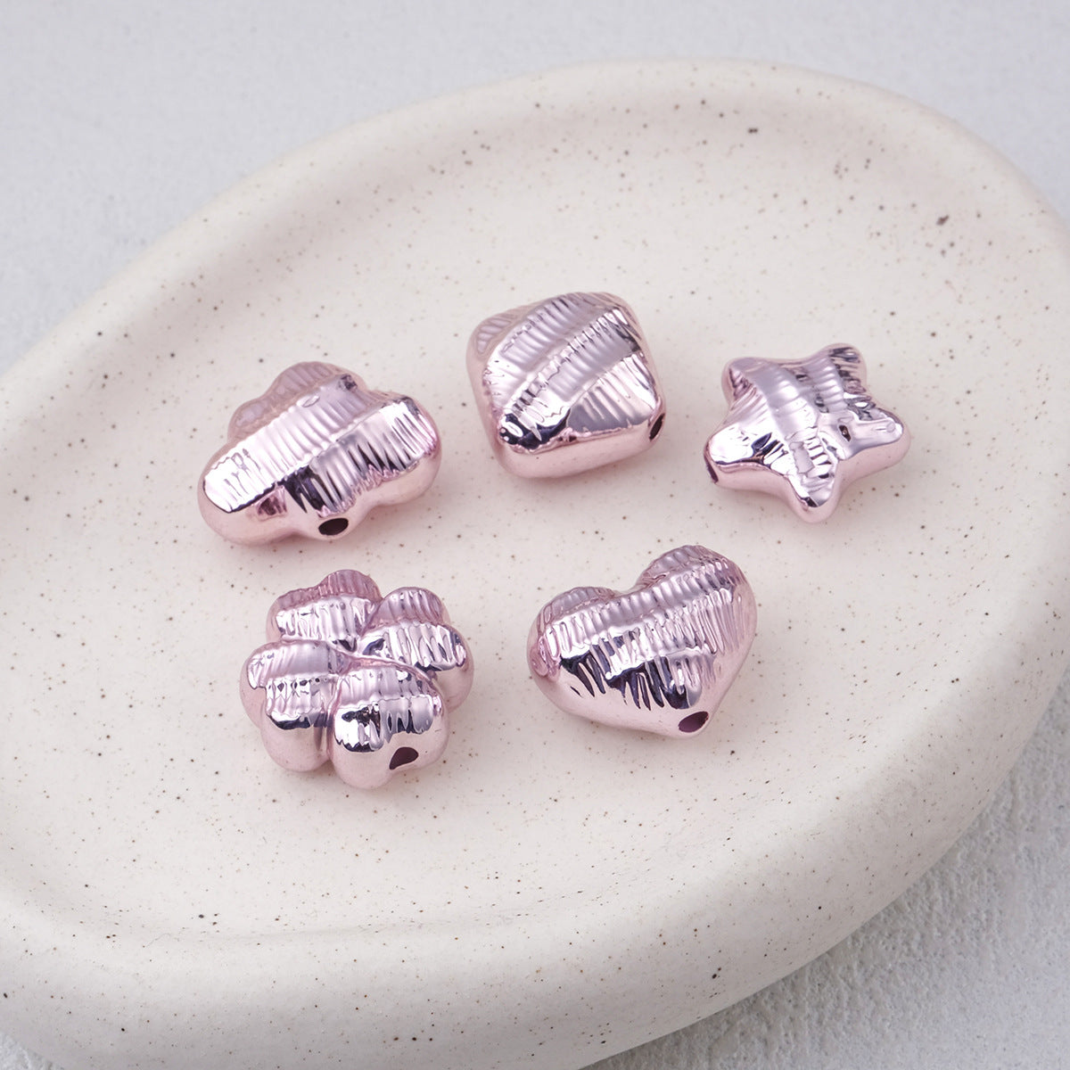 Metallic Wrinkle Heart Star Cube Clover Acrylic Beads Colorful 20pcs 9