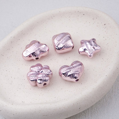 Metallic Wrinkle Heart Star Cube Clover Acrylic Beads Colorful 20pcs 9