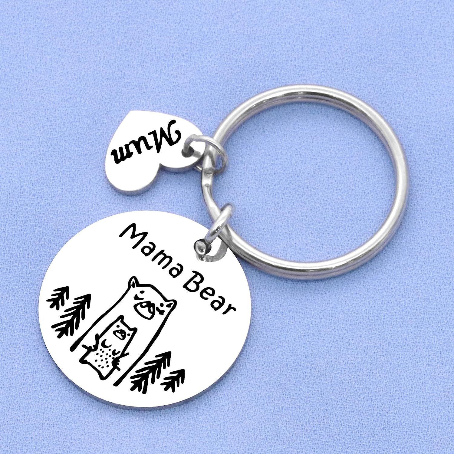 Mama Bear Stainless Steel Keychain Minimalist Animal Design 2