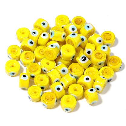 Lampwork Glass Beads Evil Eye Barrel 9mm Glossy Cylindrical 10pcs 10