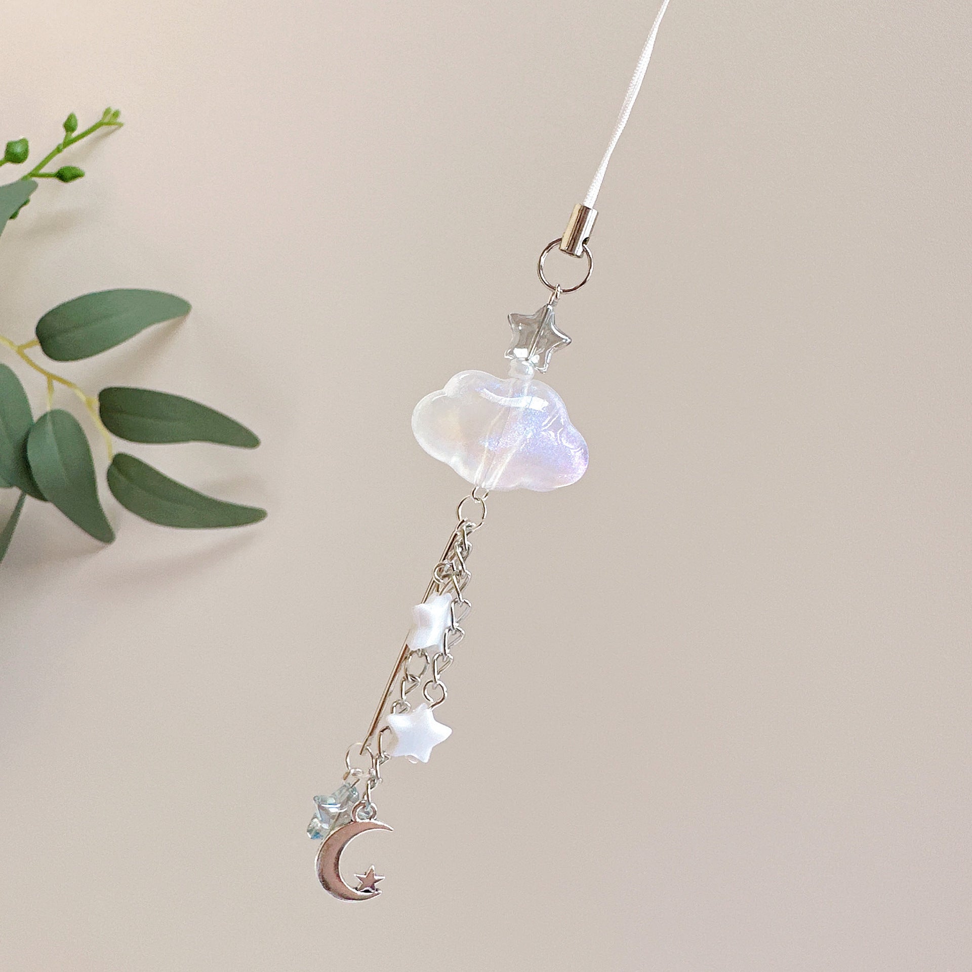 Cloud Star Acrylic Phone Charm Glossy White Celestial Design 4pcs 2