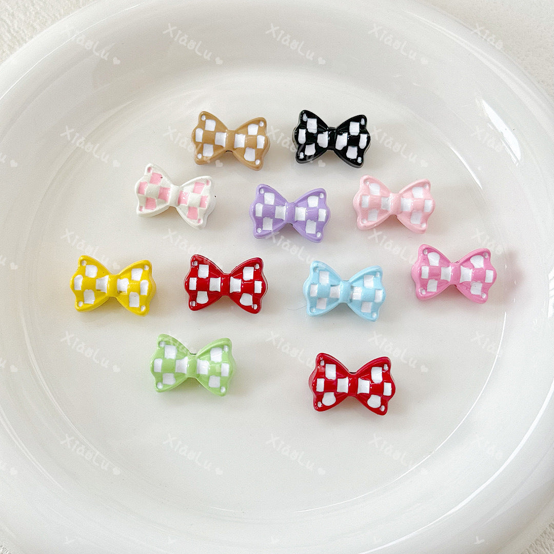 Bow Metal Beads 17mm Baking Painted Checkered Pattern 10pcs 2