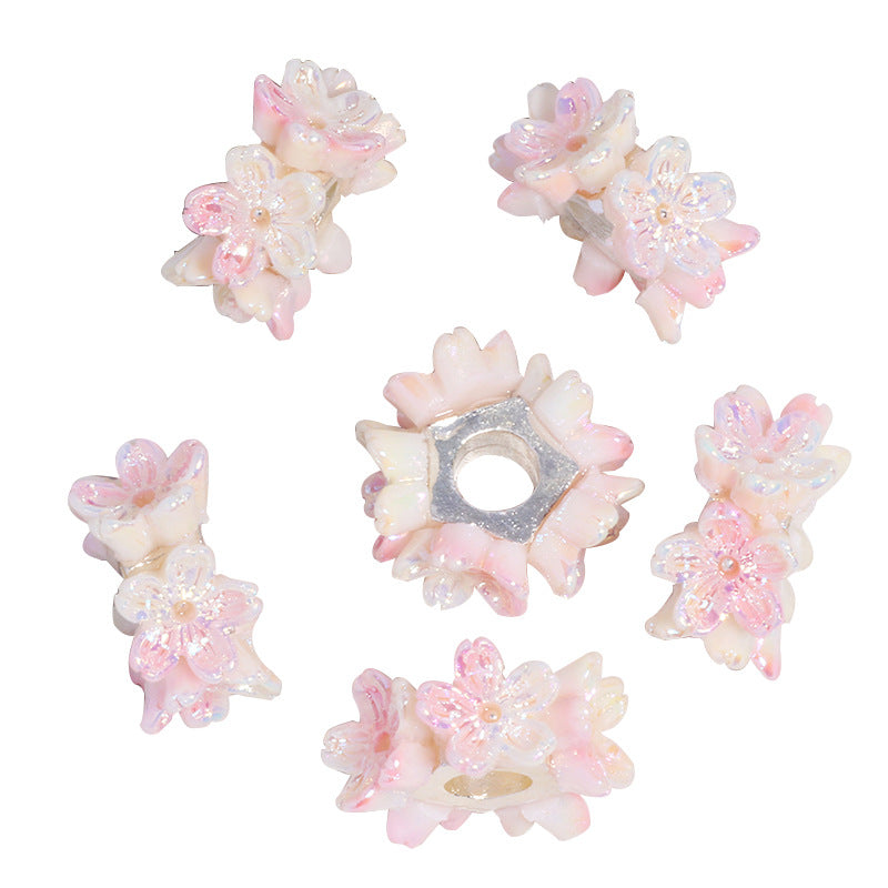Gradient Flower Resin Barrel Beads 18mm Iridescent Shimmer 5pcs 5