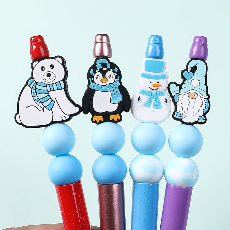 Silicone Focal Beads Snow Polar Bear Penguin Winter Snowman Scarf 20pcs 2
