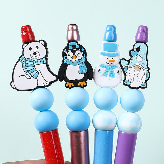 Silicone Focal Beads Snow Polar Bear Penguin Winter Snowman Scarf 20pcs 2