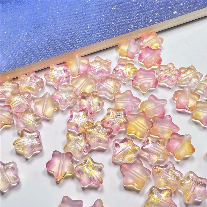 Small Star Czech Glass Beads 8mm Translucent Gold Flecked 50pcs 16
