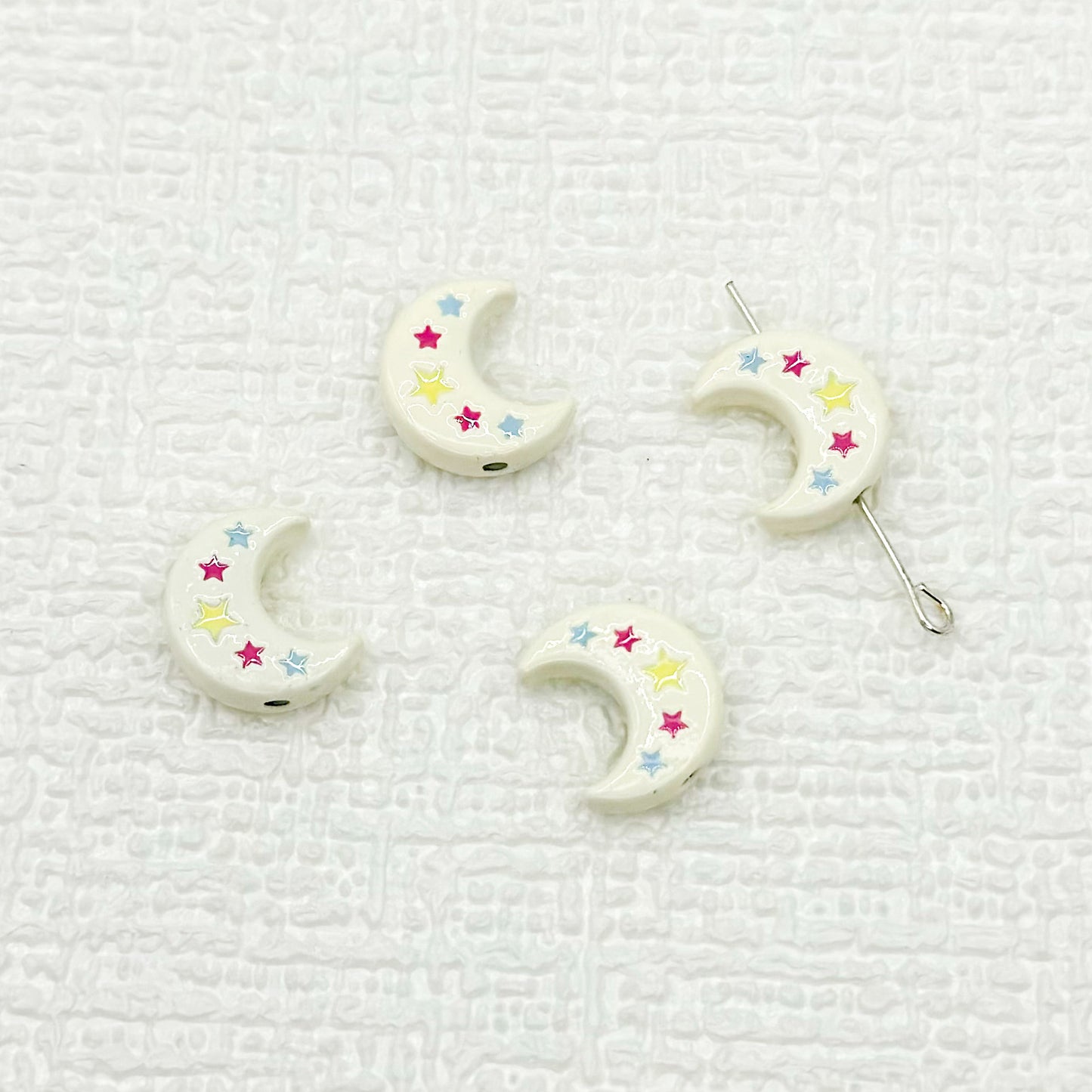 Star Moon Metal Beads 14mm Painted Glossy Celestial 10pcs 7