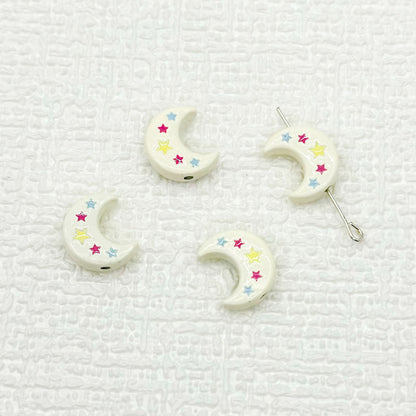 Star Moon Metal Beads 14mm Painted Glossy Celestial 10pcs 7
