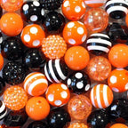 Bubblegum Beads 20mm Black Orange White Pattern Chunky Mix 50pcs