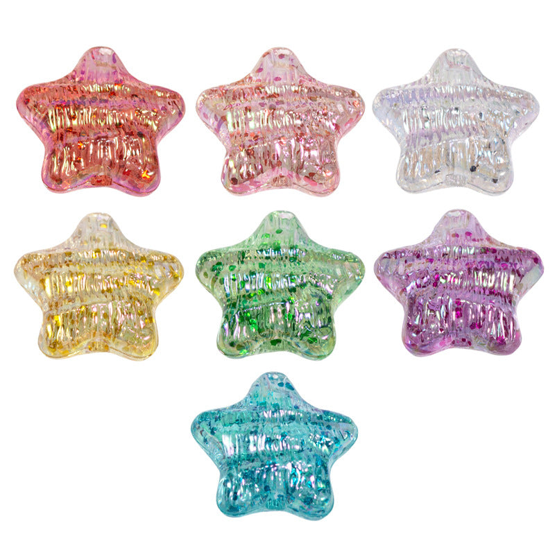 Glitter Wrinkle Star Acrylic Beads 19mm Colorful Mixed 20pcs 6