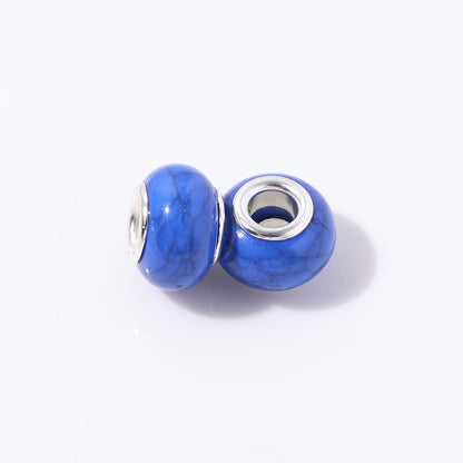 Resin Round Spacer Beads 14mm Imitation Turquoise Pattern 100pcs 11