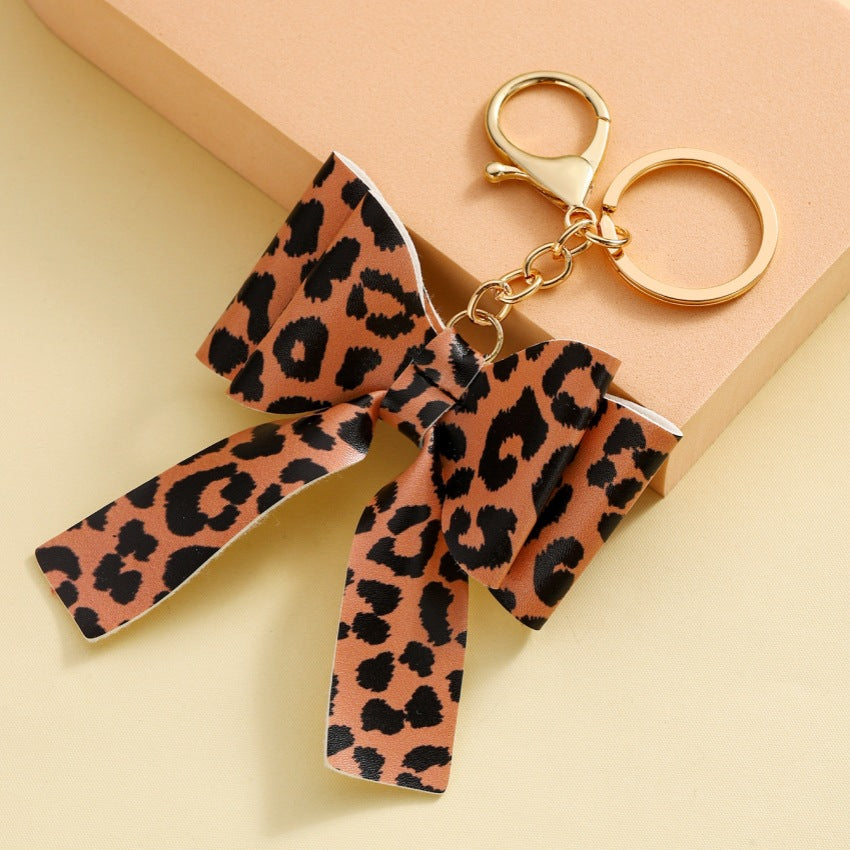 Elegant Bow PU Leather Keychains 15cm Colorful Printed 2pcs 2