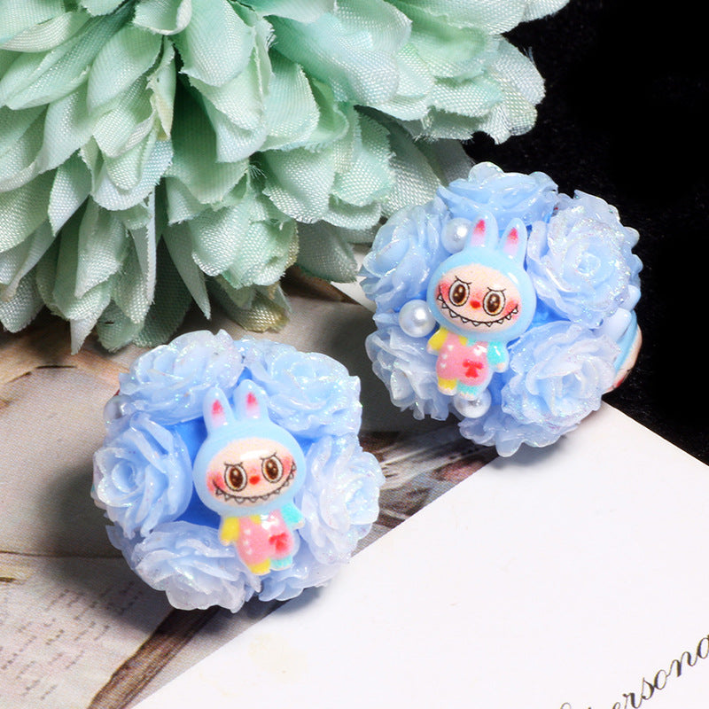 Embellished Bubblegum Beads 20mm Labub Rose Cluster Polymer Clay 5pcs 6