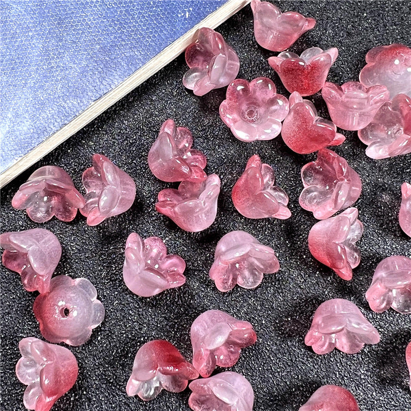 Wind Chime Flower Glass Beads 12mm Transparent Pink 50pcs 15