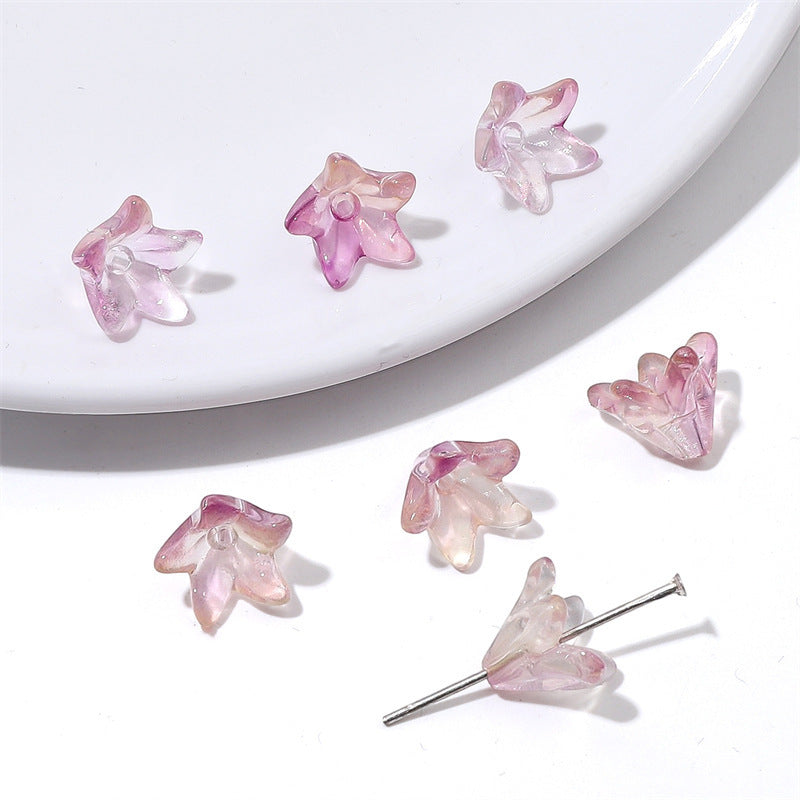 Lily Flower Glass Beads 13mm Transparent Mixed Colors 20pcs 13