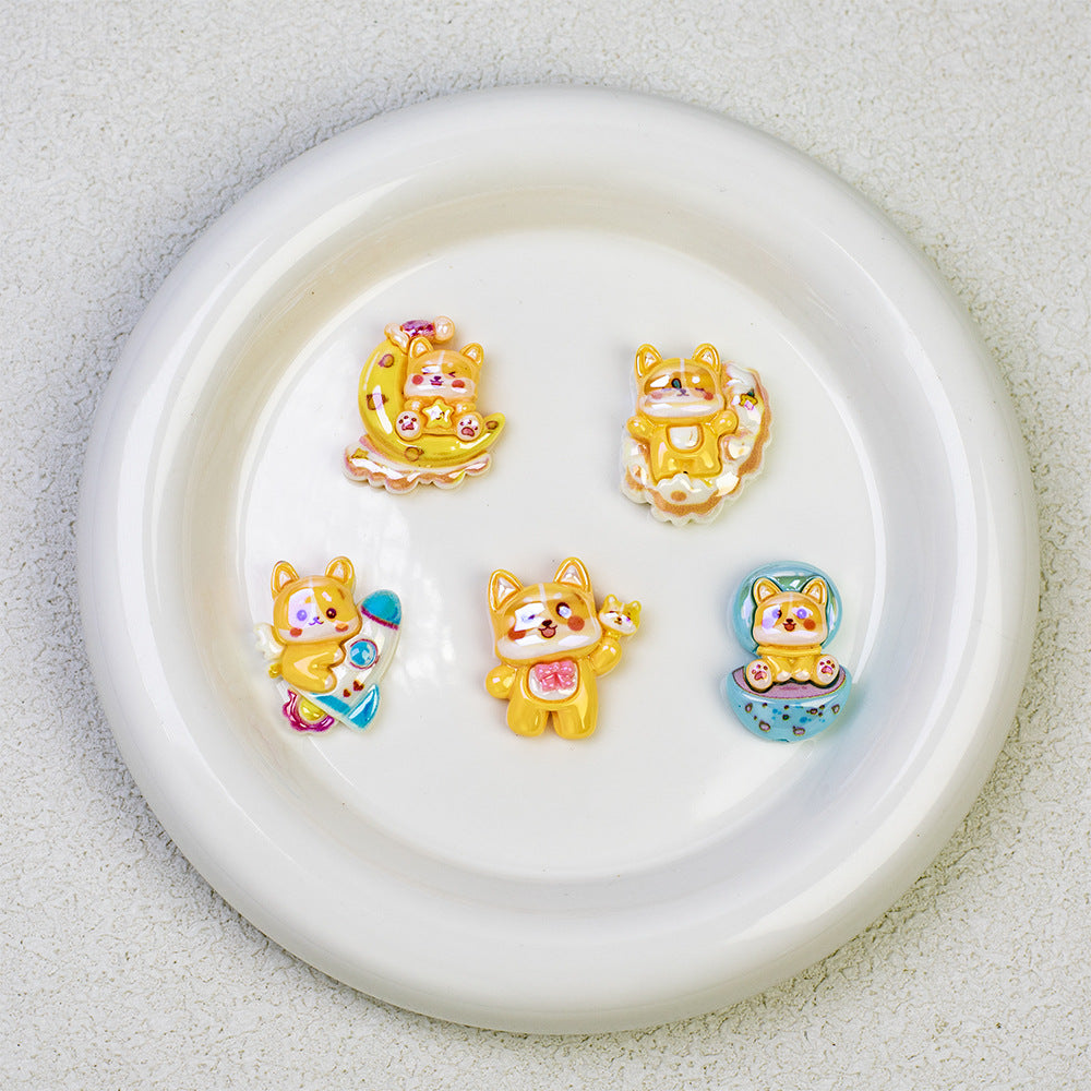 Plating Cute Corgi Resin Beads Glossy Honey Tone 10pcs 2