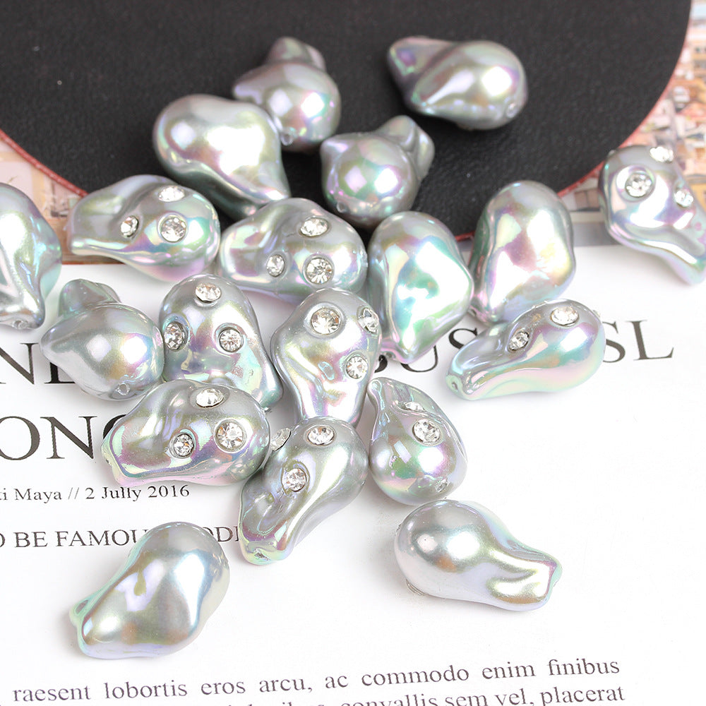 Irregular Acrylic Beads ABS Plastic Imitation Pearl Rhinestone 10pcs 7