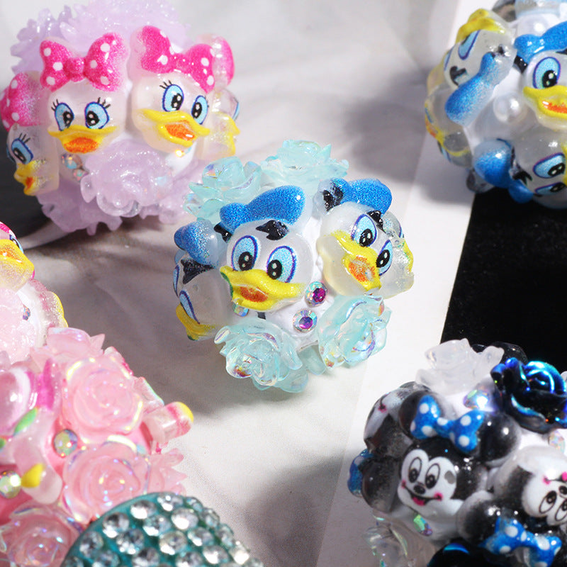 Embellished Bubblegum Beads 20mm Donald Duck Minnie Floral Design 5pcs 4