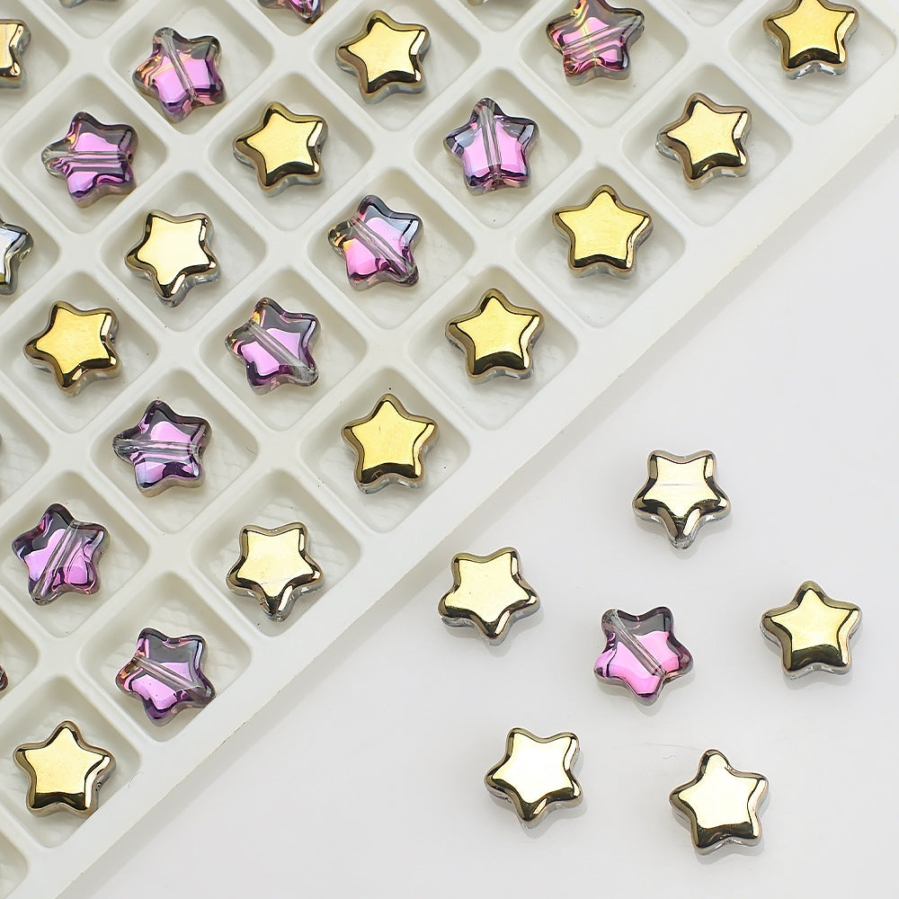 Plated Star Shaped Glass Beads 8mm Rainbow Electroplated 100pcs 7