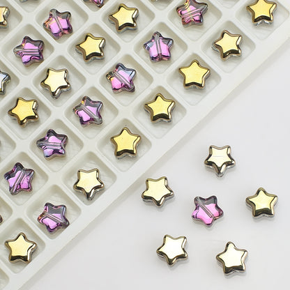 Plated Star Shaped Glass Beads 8mm Rainbow Electroplated 100pcs 7