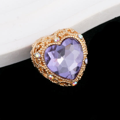 Double-Sided Heart Rhinestone Beads 22mm Alloy Encrusted 10pcs 37