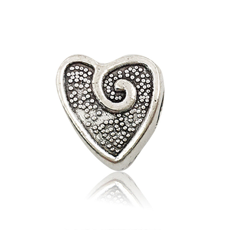 Heart Metal Beads Large Hole Metallic Silver Tone 30pcs 7