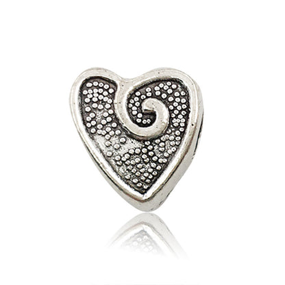 Heart Metal Beads Large Hole Metallic Silver Tone 30pcs 7