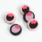 Flat Acrylic Beads 17mm Black Pink Strawberry Printed 20pcs 5