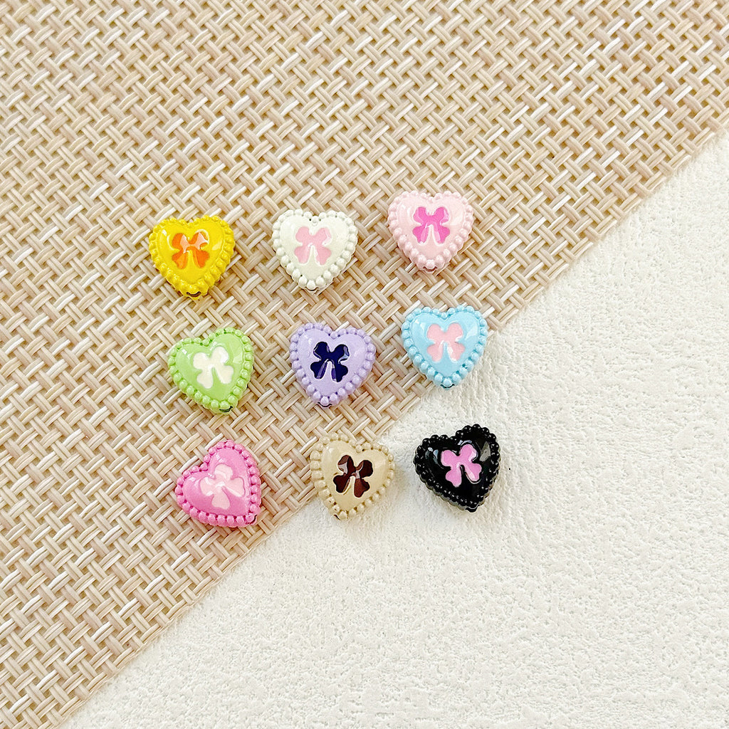 Bone and Heart Metal Beads 15mm and 10mm Baking Painted Alloy 10pcs 25