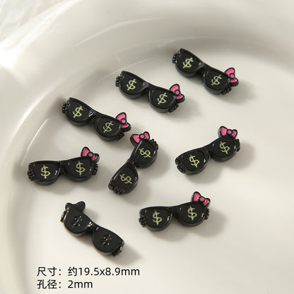 Kitten Series Metal Beads Black and Pink Enamel Alloy 10pcs 7