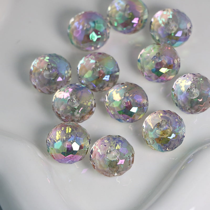 UV Plating Faceted Acrylic Spacer Beads 17.6mm Transparent Pastel 50pcs