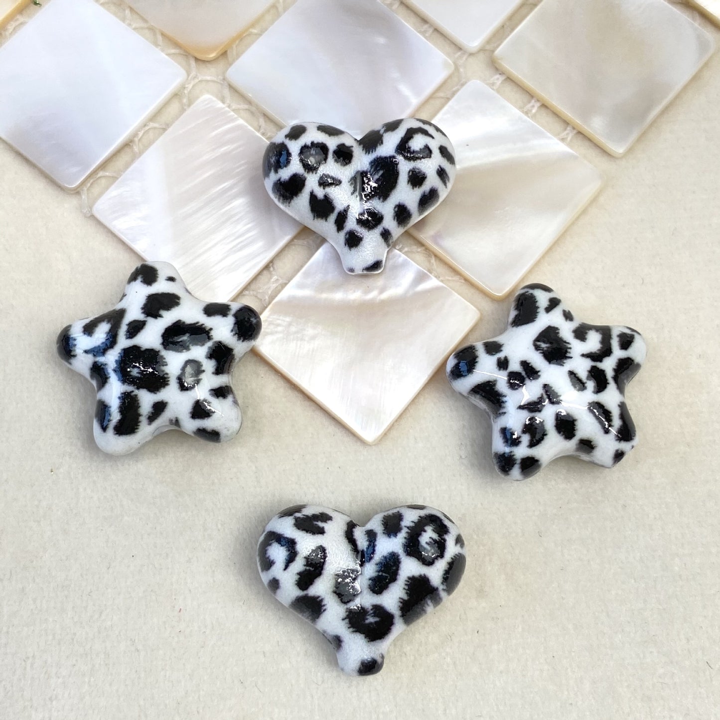 Leopard Print Heart Star Acrylic Beads 20mm Mixed Colors 50pcs 7