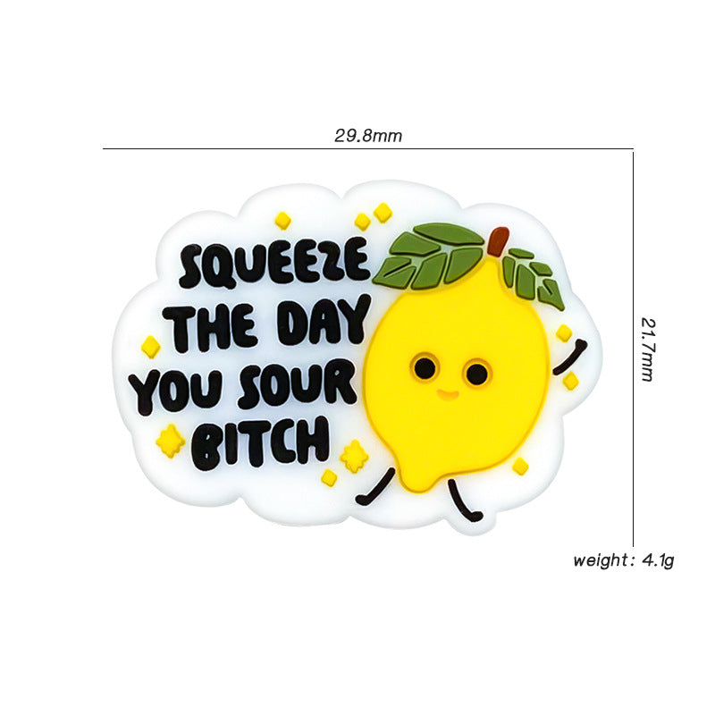 Silicone Focal Beads Lemon Character With Squeeze The Day Text 20pcs 3