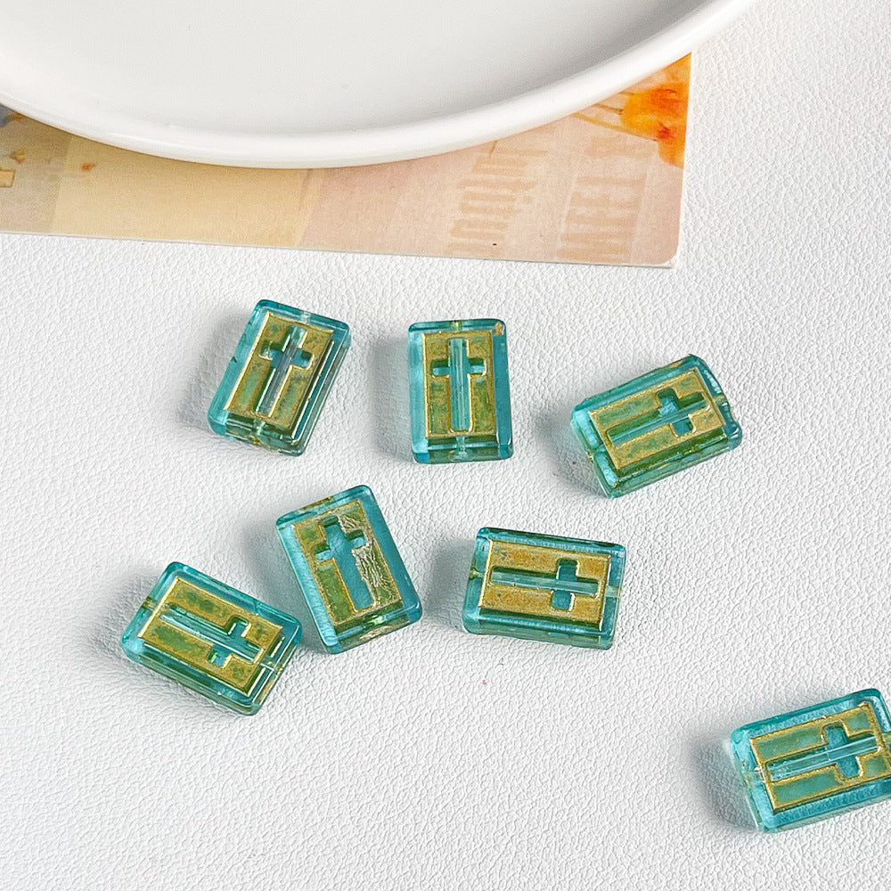 Vintage Cross Lampwork Glass Beads 17mm Gilded Rectangular 50pcs 8