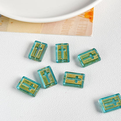 Vintage Cross Lampwork Glass Beads 17mm Gilded Rectangular 50pcs 8