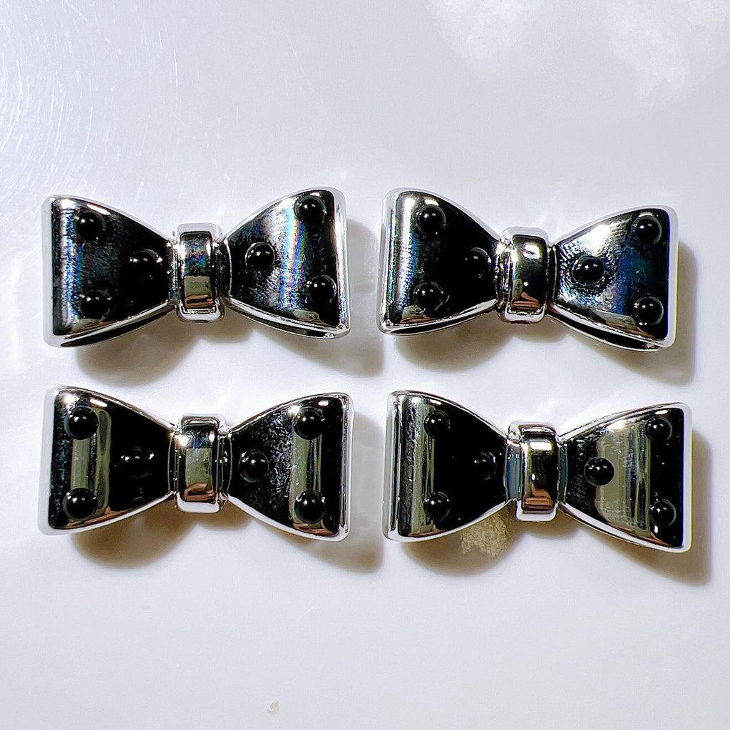 Plated Bow and Star Acrylic Beads Silver Metallic 10pcs 2