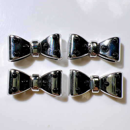 Plated Bow and Star Acrylic Beads Silver Metallic 10pcs 2