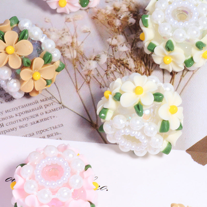 Flower Barrel Clay Beads 24mm Pastel Daisy 5pcs 8