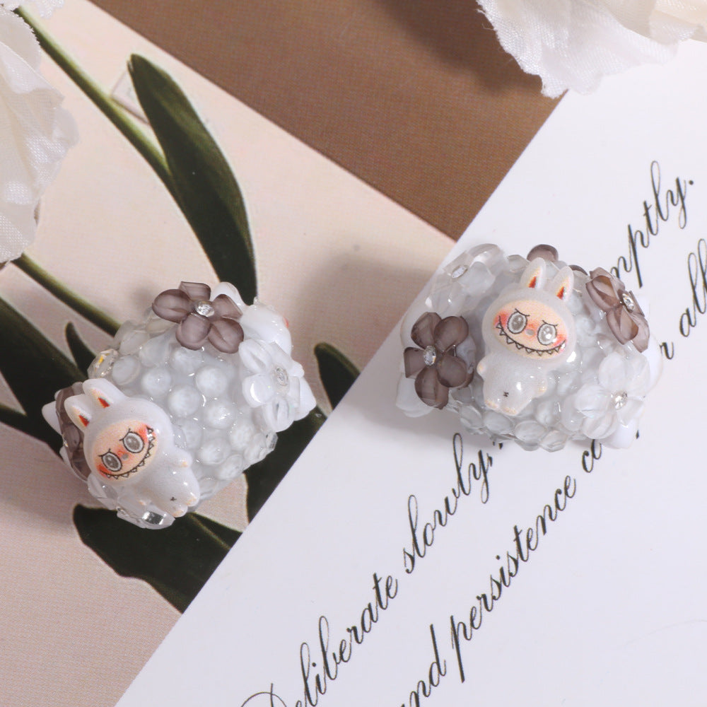 Embellished Flower Clay Beads 24mm Five-Petal Rhinestone 6pcs 6