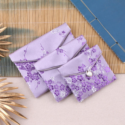 Vintage Chinese Style Brocade Plum Blossom Pattern Snap Closure Pouch 7x8-10x12cm 1pc 10