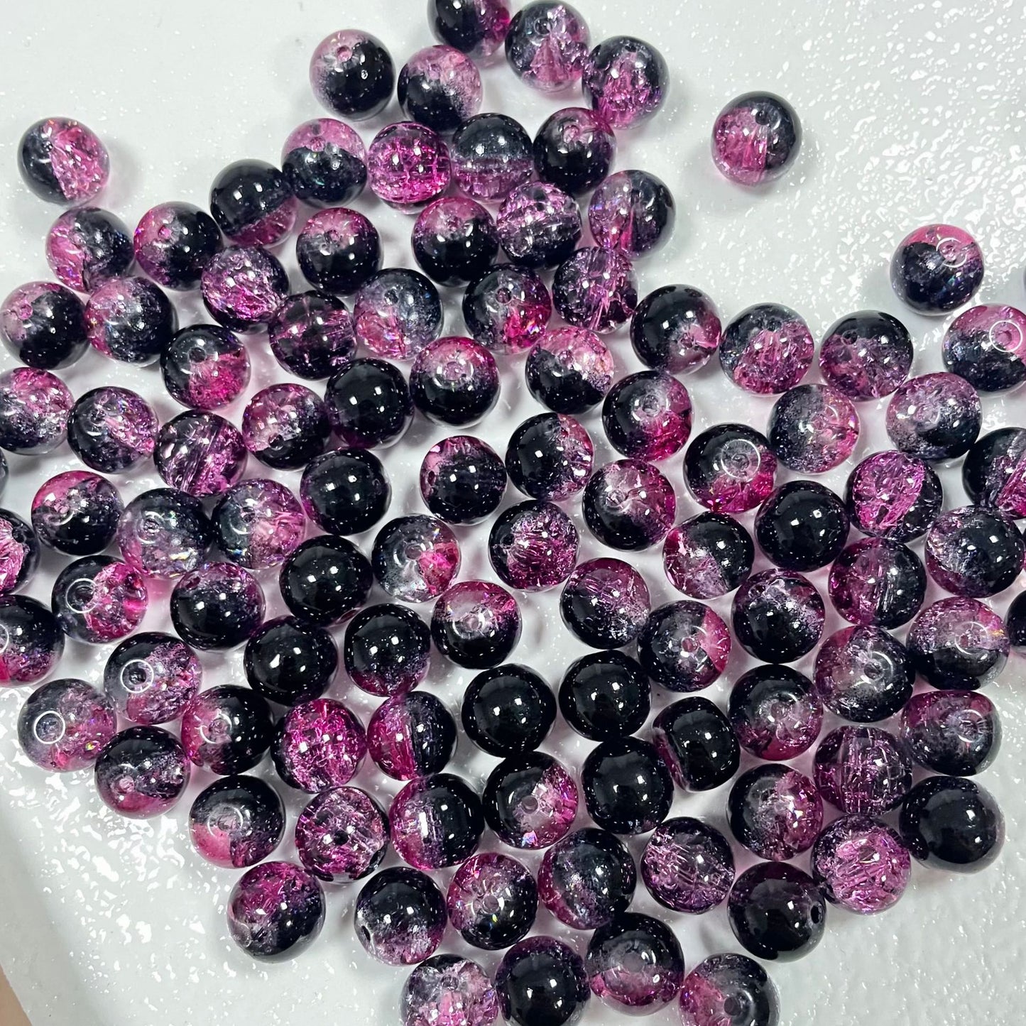 Crackle Round Glass Beads 10mm Vibrant Colors Sparkling Texture 100pcs 7