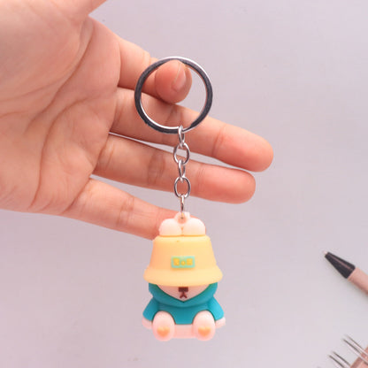 Silicone Dog Keychain with Colorful Fisherman Hat Charm 7