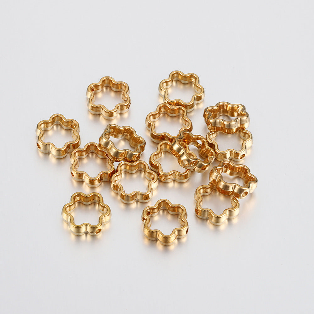 Hollow Six Petal Flower CCB Plastic Beads 12mm Metallic Tones 100pcs 6