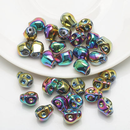 Electroplated Skull Glass Beads 8X10mm Vintage Iridescent Chrome 30pcs 19
